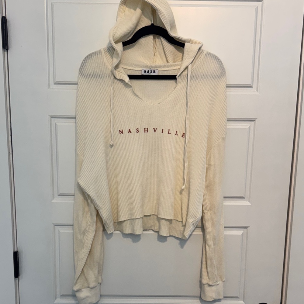 NASH Cream Hooded waffle with Nashville Print, size large